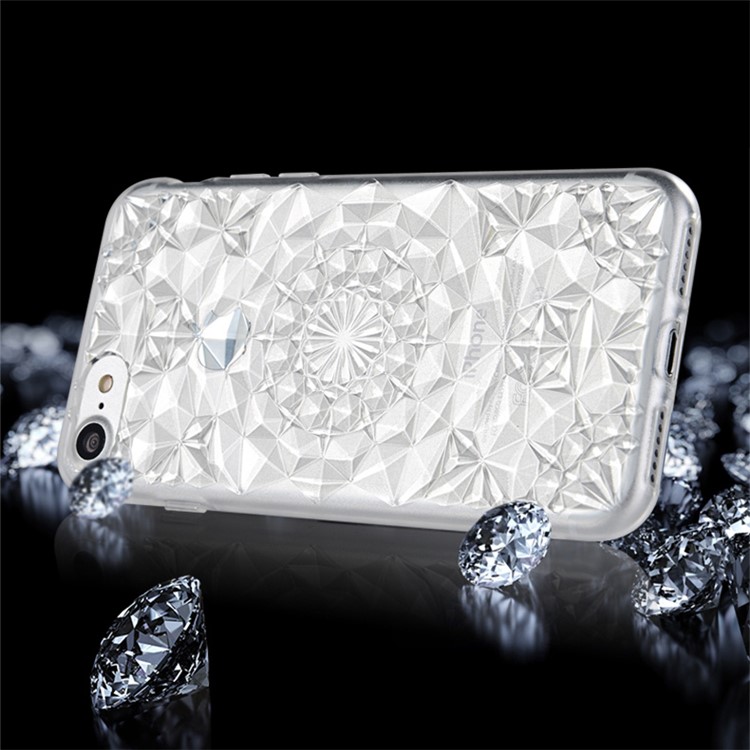 SULADA Luxury Crystal Sparkle 3D Diamond-shaped Design Flexible TPU Protective Case for iPhone 7 Plus - White-2