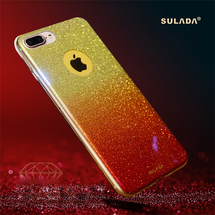 SULADA for iPhone 7 Plus Bling Bling Flash Powder Gradient Color TPU Mobile Phone Case - Red-6