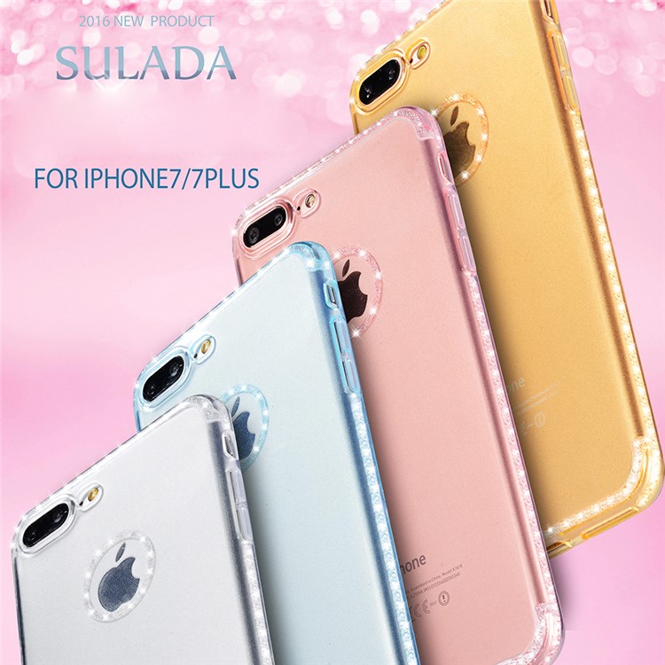 SULADA Shining Soft TPU Phone Case for iPhone 7 4.7 Inch Built-in Diamond-shaped Texture - Transparent-4
