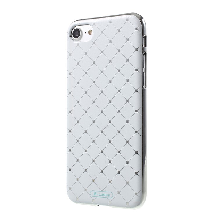 Plating Edges Flexible Cell Phone Case (TPU) for iPhone 7 4.7 inch - Silver / Grid Pattern-3