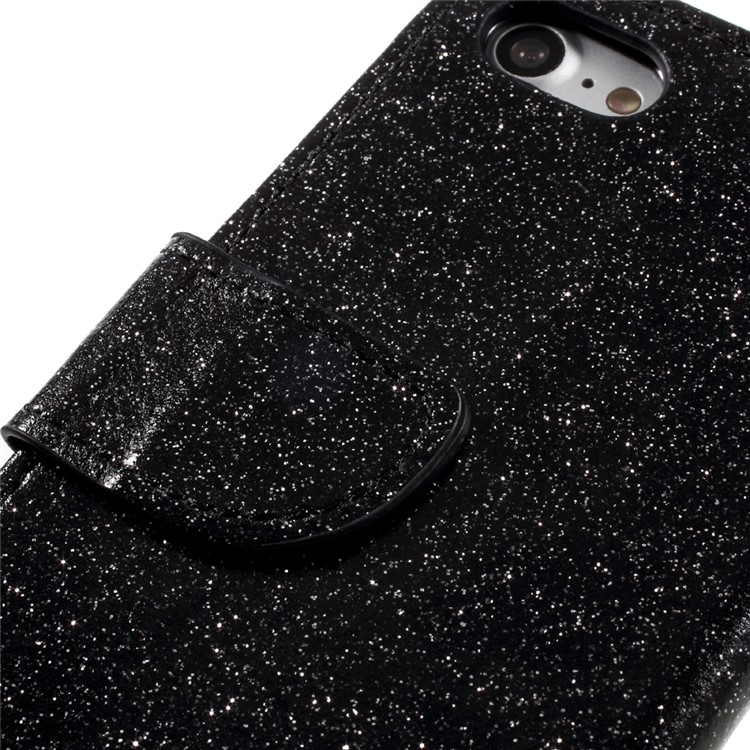 Glitter Powder Leather Wallet Phone Case for iPhone 7 with Stand - Black-10