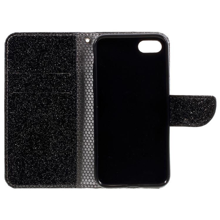 Glitter Powder Leather Wallet Phone Case for iPhone 7 with Stand - Black-12