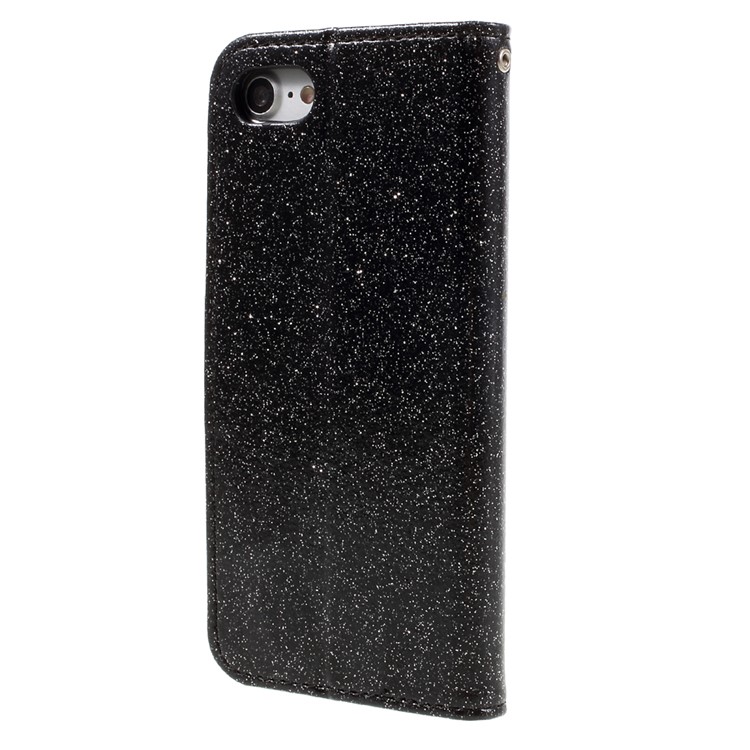 Glitter Powder Leather Wallet Phone Case for iPhone 7 with Stand - Black-2
