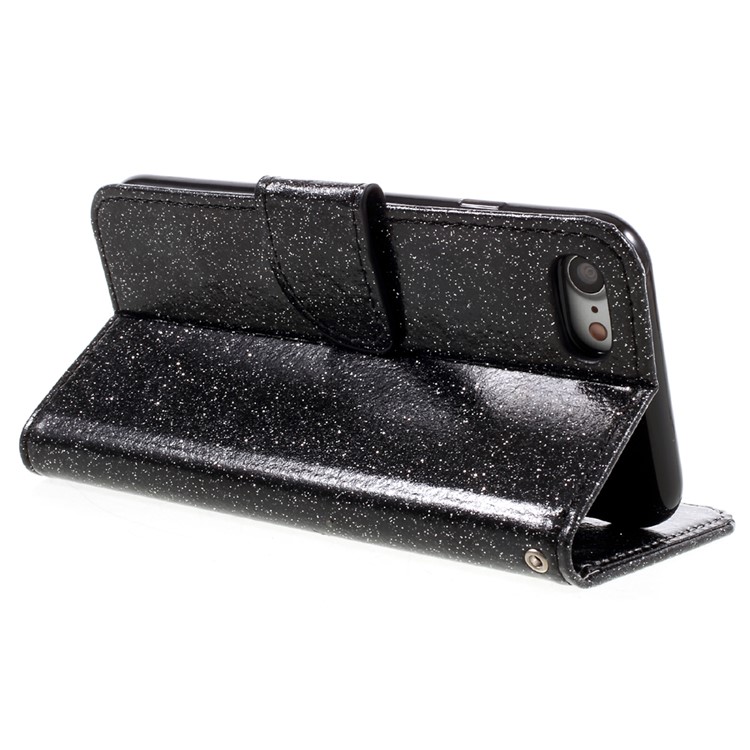 Glitter Powder Leather Wallet Phone Case for iPhone 7 with Stand - Black-5