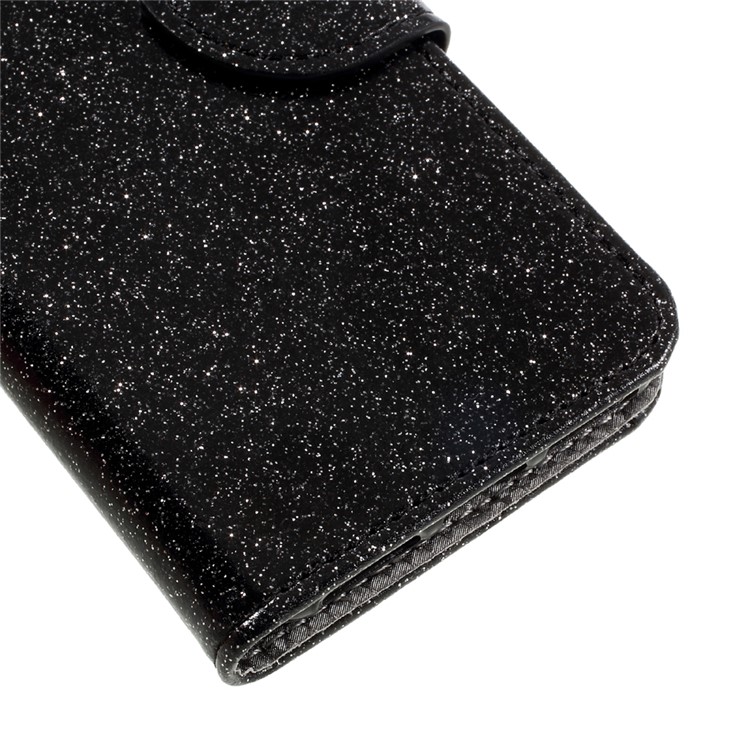 Glitter Powder Leather Wallet Phone Case for iPhone 7 with Stand - Black-7