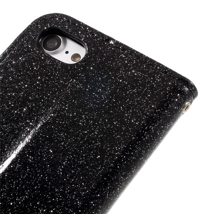 Glitter Powder Leather Wallet Phone Case for iPhone 7 with Stand - Black-8
