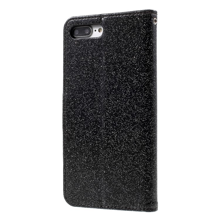 Flashing Powder Wallet Leather Phone Case for iPhone 7 Plus 5.5 inch with Stand - Black-2