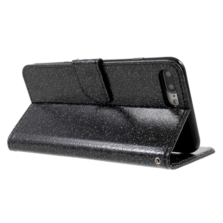 Flashing Powder Wallet Leather Phone Case for iPhone 7 Plus 5.5 inch with Stand - Black-4