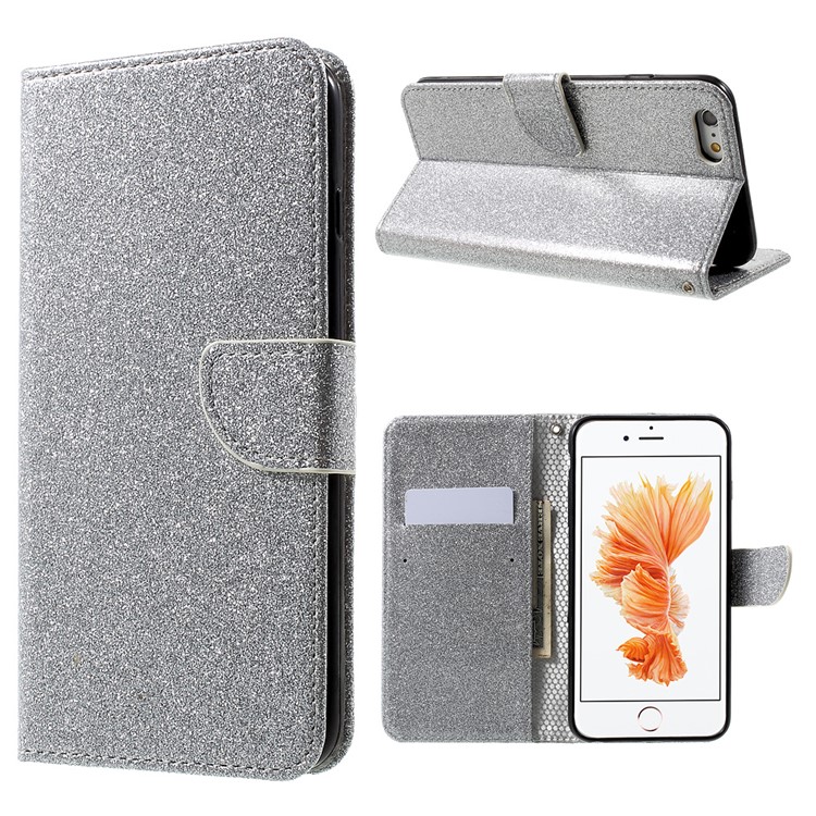 Flashing Powder Magnetic Mobile Case for iPhone 6s 6 (PU Leather + TPU) - Silver-1
