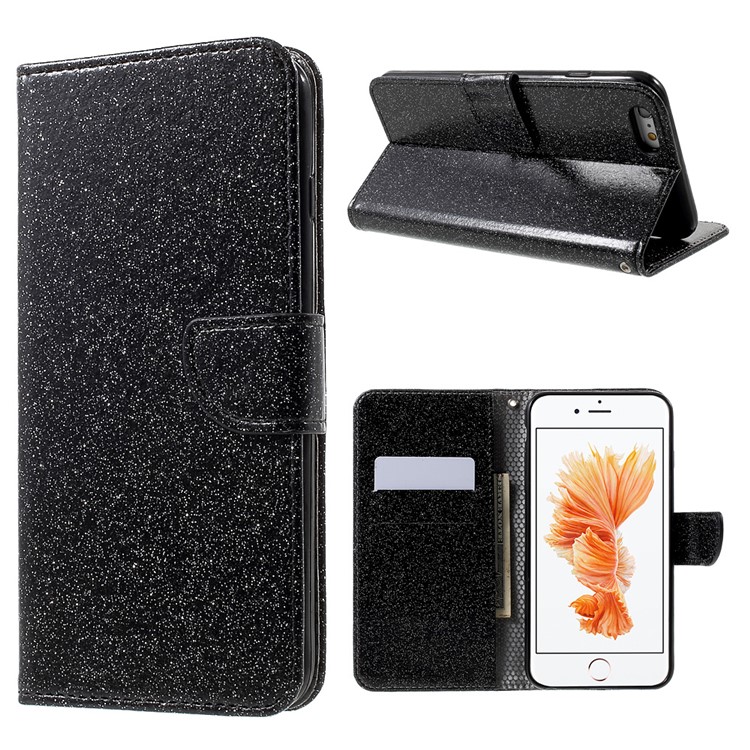 Flash Powder Leather Wallet Phone Case for iPhone 6s Plus / 6 Plus with Stand - Black-1
