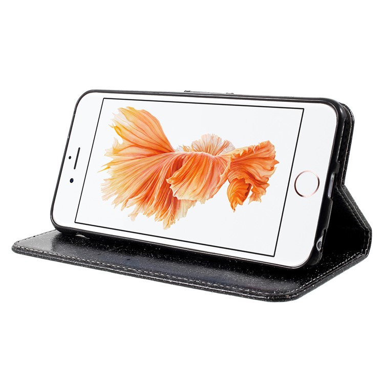 Flash Powder Leather Wallet Phone Case for iPhone 6s Plus / 6 Plus with Stand - Black-3