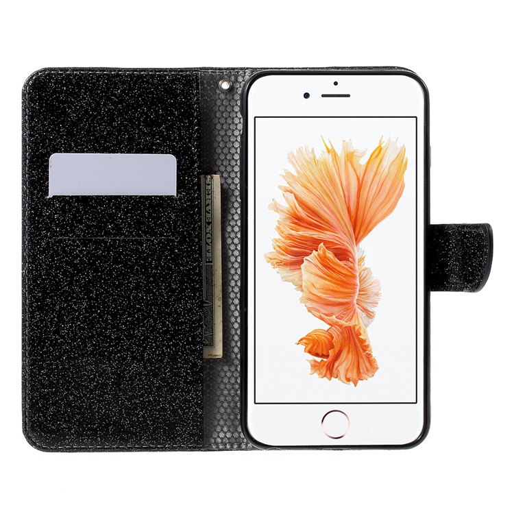 Flash Powder Leather Wallet Phone Case for iPhone 6s Plus / 6 Plus with Stand - Black-5