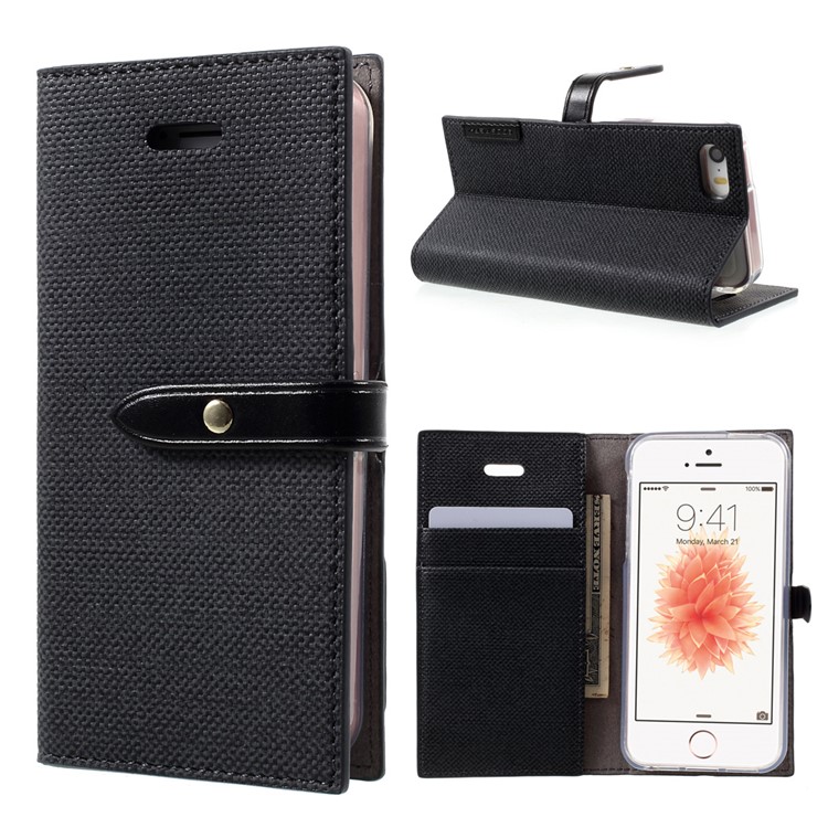 MERCURY GOOSPERY for iPhone SE 5s 5 Milano Diary Leather Phone Case Wallet - Black-1