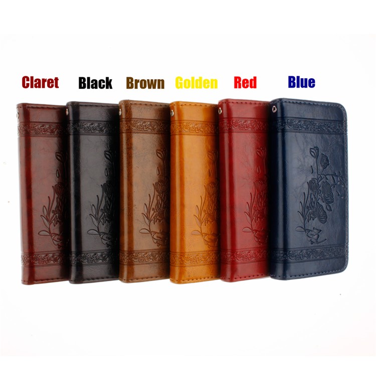 Imprinted Flower Oil Wax Leather Wallet Stand Case for iPhone SE/5s/5 - Black-11