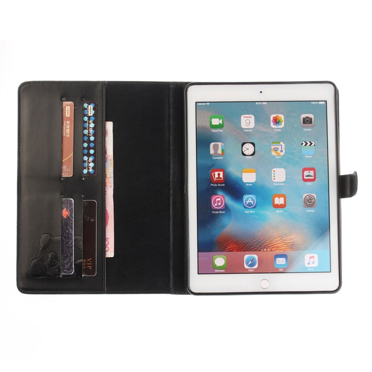 Imprinted Panda Multi Card Slots Smart Leather Folio Case for iPad Pro 9.7 - Black-9