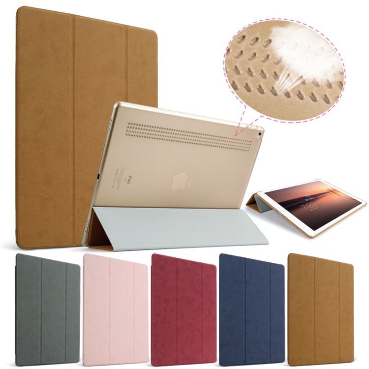 Deerskin Texture Tri-Fold Stand Auto Wake / Sleep Leather Case for iPad Pro 12.9 inch - Grey-2