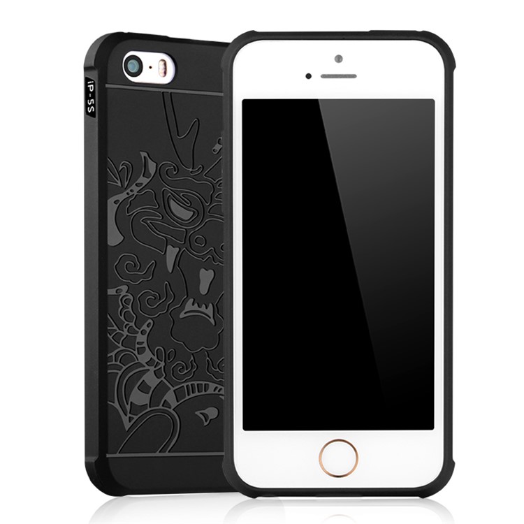 Imprinted Auspicious Dragon Pattern TPU Phone Case for iPhone SE/5s/5 - Black-1
