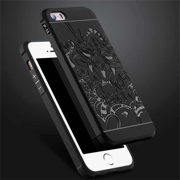 Imprinted Auspicious Dragon Pattern TPU Phone Case for iPhone SE/5s/5 - Black-2