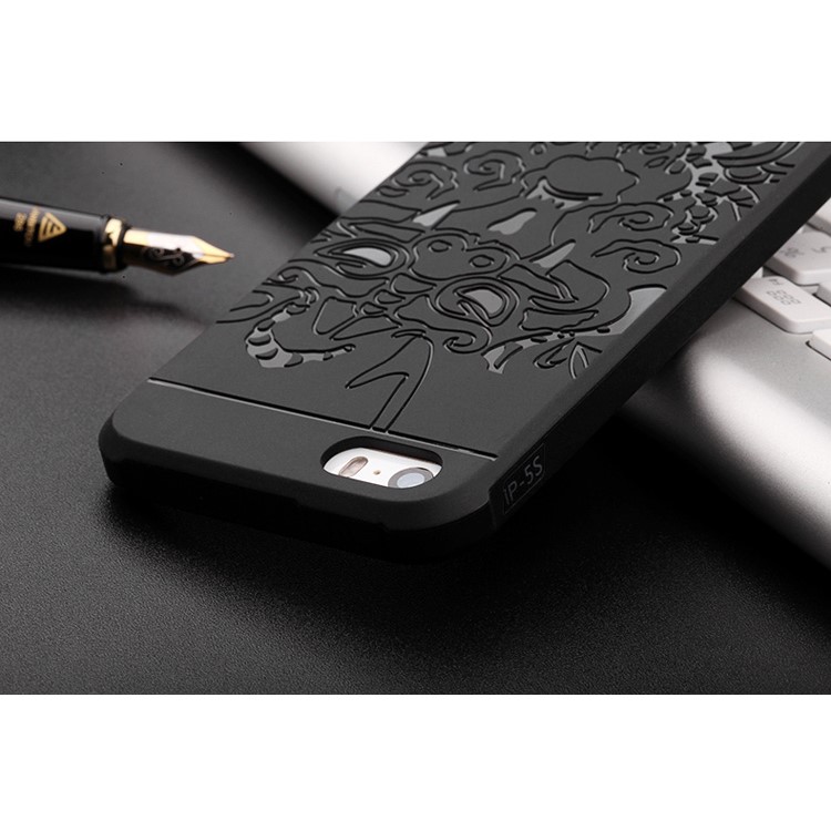Imprinted Auspicious Dragon Pattern TPU Phone Case for iPhone SE/5s/5 - Black-8
