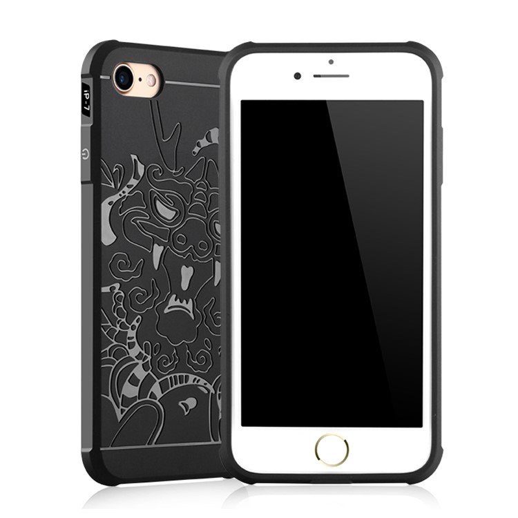 Chinese Dragon Imprinted Drop-proof Mobile Cover TPU for iPhone 7 4.7 Inch - Black-1