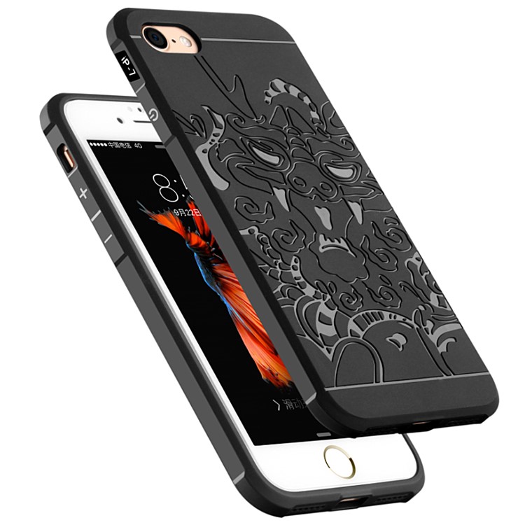 Chinese Dragon Imprinted Drop-proof Mobile Cover TPU for iPhone 7 4.7 Inch - Black-2
