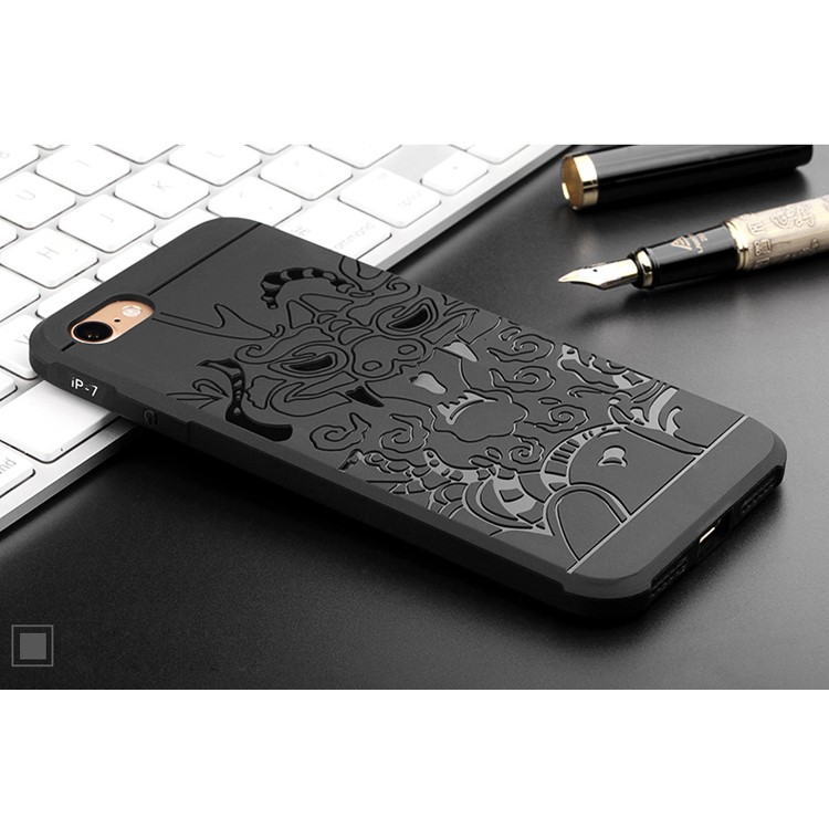 Chinese Dragon Imprinted Drop-proof Mobile Cover TPU for iPhone 7 4.7 Inch - Black-6