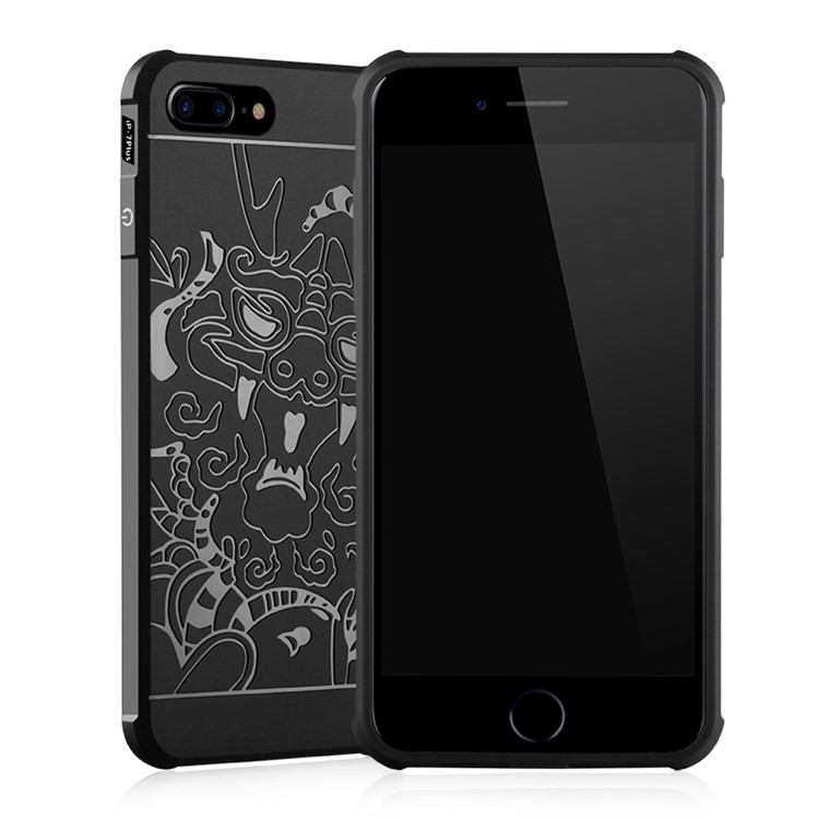 Auspicious Dragon Pattern Drop-proof Imprint TPU Case for iPhone 7 Plus - Black-1