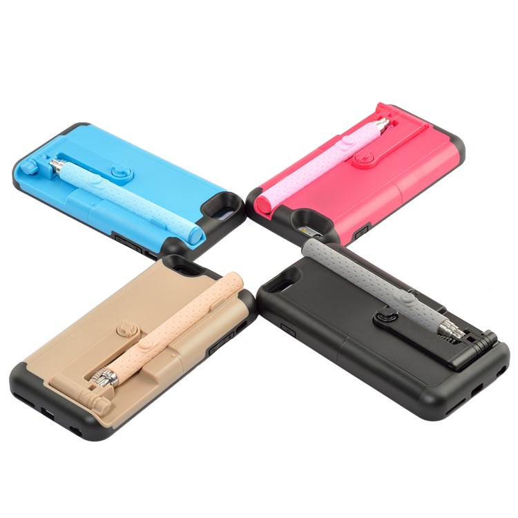 For iPhone 6s 6 Creative Wired Selfie Stick PC + Silicone Phone Case with Button Shutter - Black-3