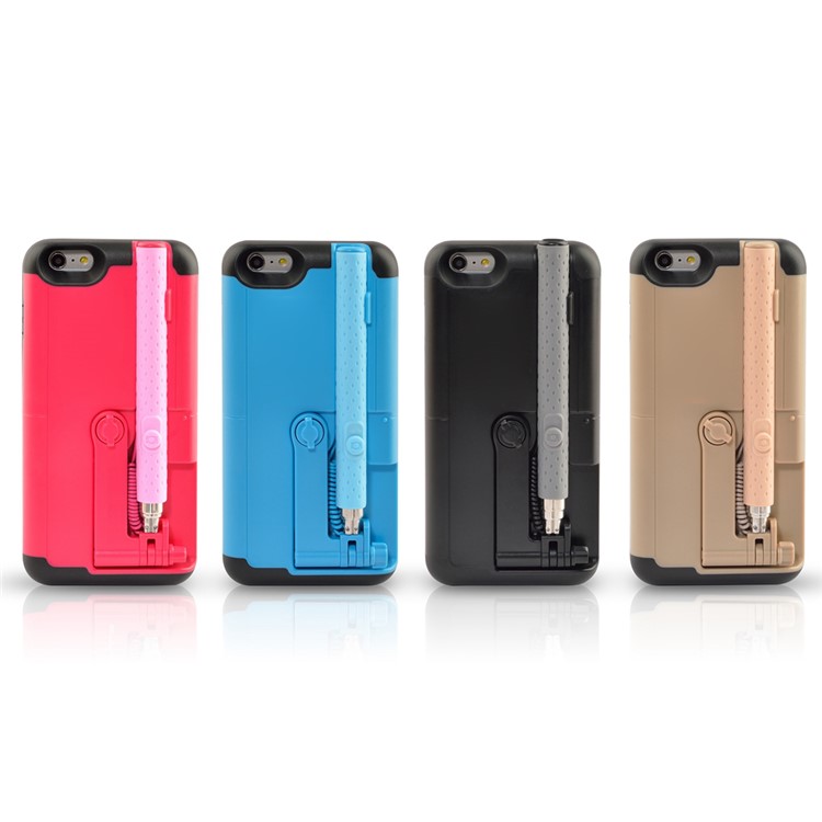 For iPhone 6s 6 Creative Wired Selfie Stick PC + Silicone Phone Case with Button Shutter - Black-4