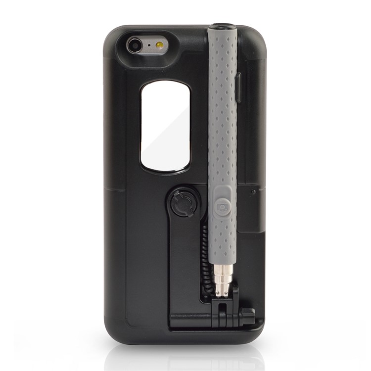 For iPhone 6s Plus / 6 Plus Creative Wired Selfie Stick Phone Case with Button Shutter PC + Silicone Cover - Black-1