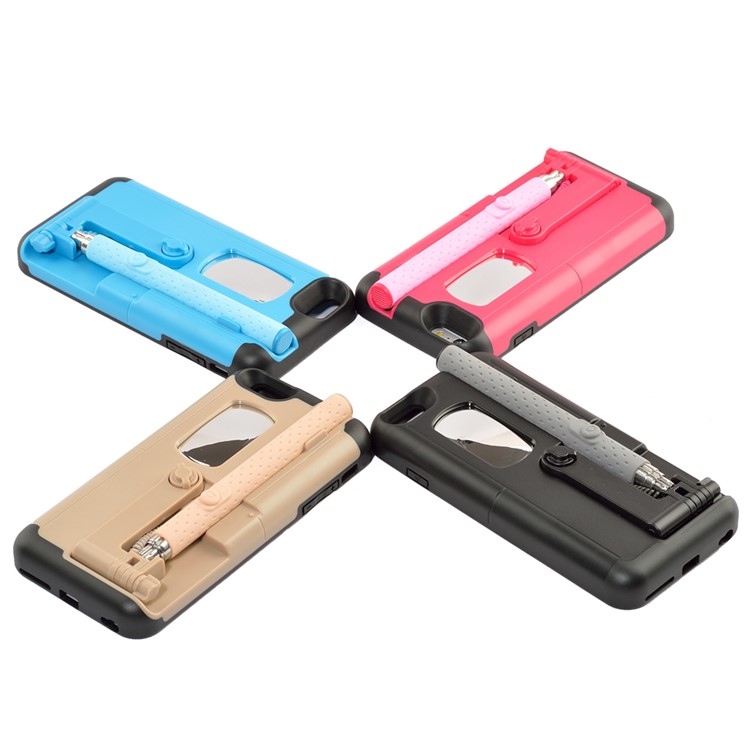 For iPhone 6s Plus / 6 Plus Creative Wired Selfie Stick Phone Case with Button Shutter PC + Silicone Cover - Black-3