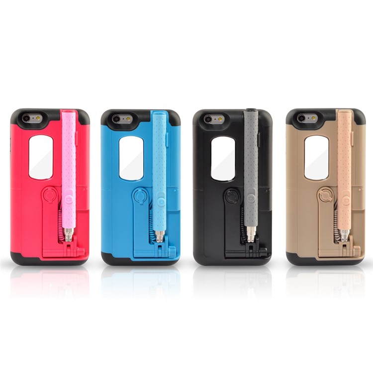 For iPhone 6s Plus / 6 Plus Creative Wired Selfie Stick Phone Case with Button Shutter PC + Silicone Cover - Black-4