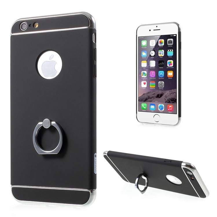 FSHANG Finger Ring Kickstand Hard Phone Case for iPhone 6s Plus / 6 Plus - Black-1