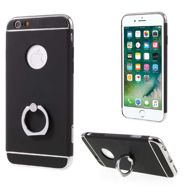 FSHANG Finger Ring Kickstand Hard Phone Case for iPhone 6s 6 - Black-1
