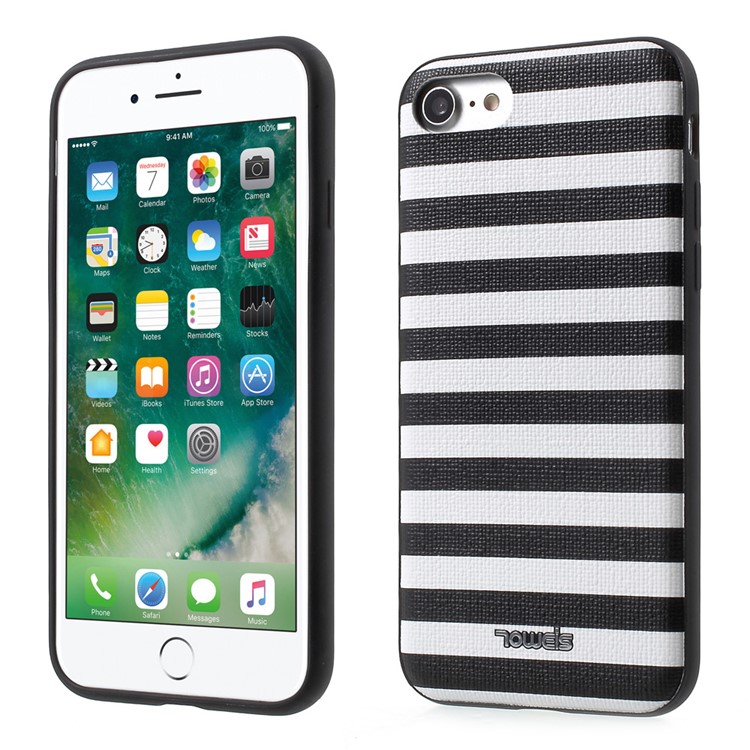 TOWEIS Leather Coated PC TPU Cellphone Case for iPhone 7 Built-in Magnetic Holder Metal Sheet - White-1
