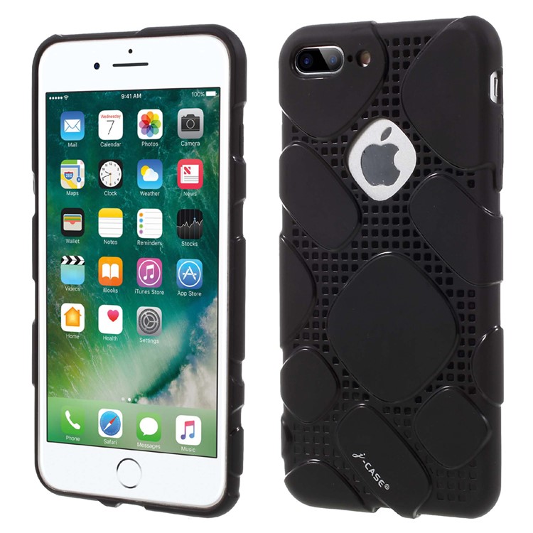 J-CASE Ice Series for iPhone 7 Plus Grid Pattern TPU Drop-proof Phone Casing - Black-1