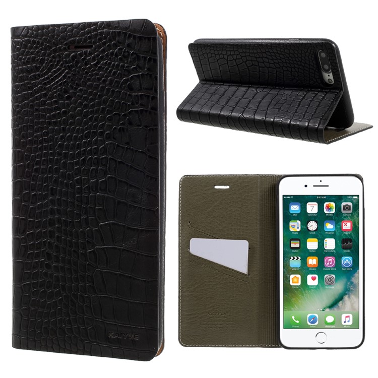 KAIYUE Crocodile Grain Auto-absorbed Genuine Leather Phone Case for iPhone 7 Plus 5.5 - Black-1