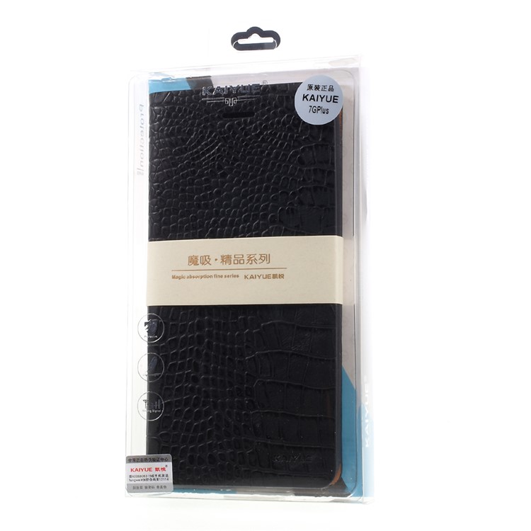 KAIYUE Crocodile Grain Auto-absorbed Genuine Leather Phone Case for iPhone 7 Plus 5.5 - Black-12