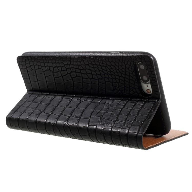 KAIYUE Crocodile Grain Auto-absorbed Genuine Leather Phone Case for iPhone 7 Plus 5.5 - Black-6