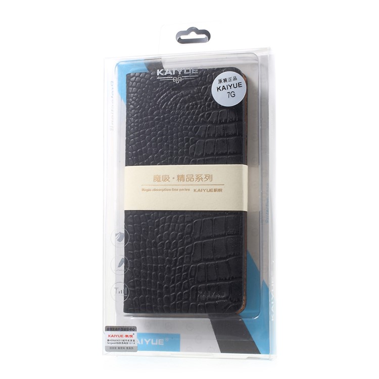 KAIYUE Crocodile Texture Auto-absorbed Genuine Leather Phone Case for iPhone 7 4.7 inch - Black-10