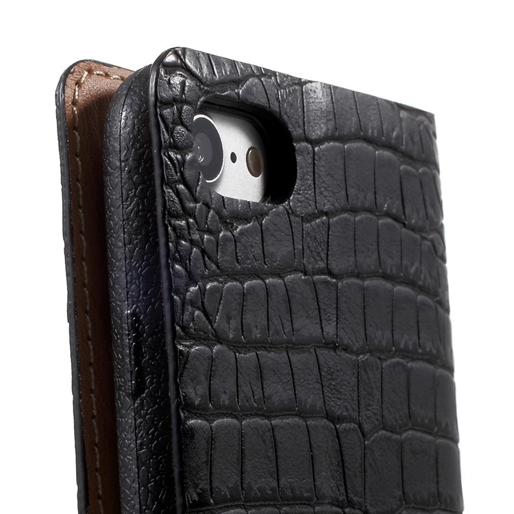 KAIYUE Crocodile Texture Auto-absorbed Genuine Leather Phone Case for iPhone 7 4.7 inch - Black-7