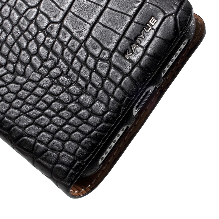 KAIYUE Crocodile Texture Auto-absorbed Genuine Leather Phone Case for iPhone 7 4.7 inch - Black-8