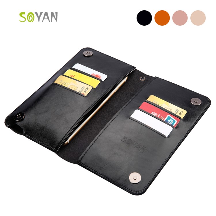 SOYAN Crazy Horse Texture Universal Leather Wallet Pouch for iPhone 7, 7 Plus Etc., Size: 19 x 9cm - Black-5