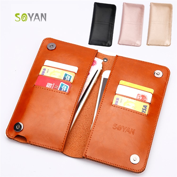 SOYAN Crazy Horse Texture Universal Leather Wallet Pouch for iPhone 7, 7 Plus Etc., Size: 19 x 9cm - Black-7