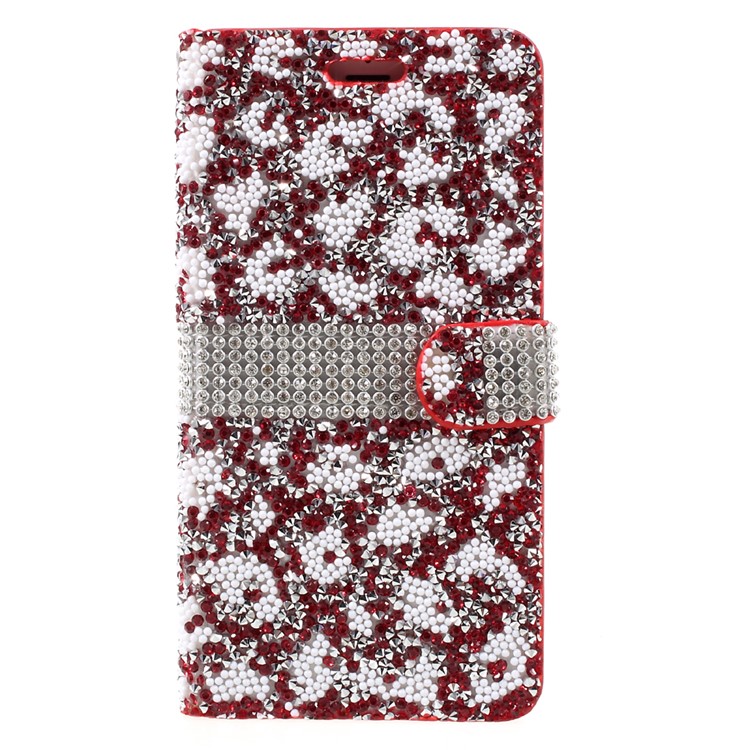 Diamonds and Beads Decor Leather Wallet Phone Case for iPhone 7 Plus 5.5 inch - Red-3