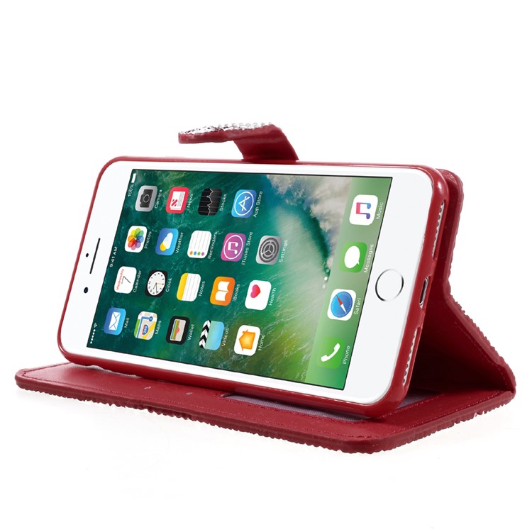 Diamonds and Beads Decor Leather Wallet Phone Case for iPhone 7 Plus 5.5 inch - Red-4