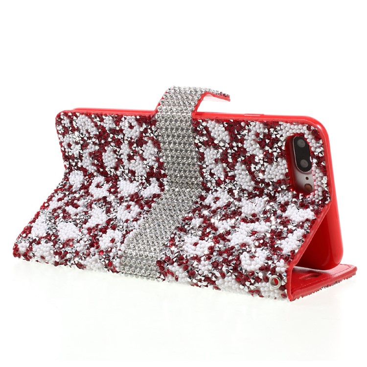 Diamonds and Beads Decor Leather Wallet Phone Case for iPhone 7 Plus 5.5 inch - Red-5