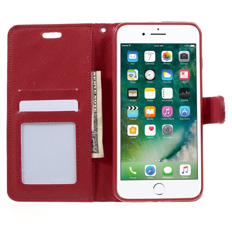 Diamonds and Beads Decor Leather Wallet Phone Case for iPhone 7 Plus 5.5 inch - Red-6