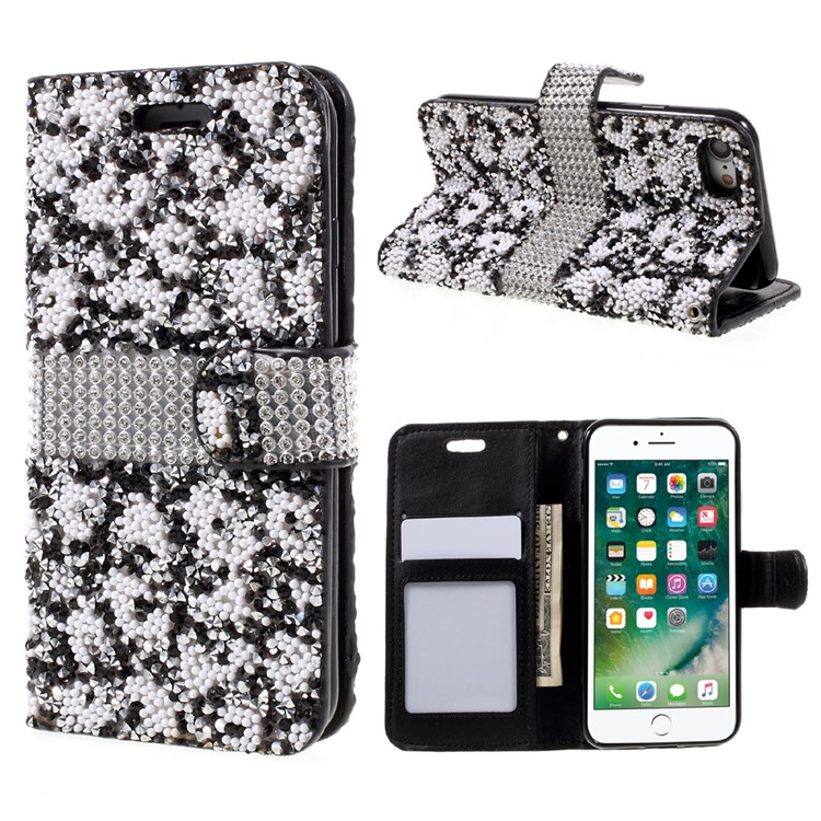 Diamonds and Beads Decor Leather Wallet Phone Case for iPhone 7 4.7 inch - Black-1