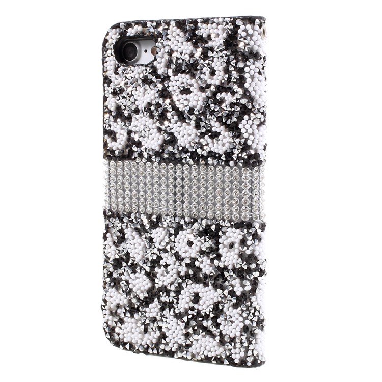 Diamonds and Beads Decor Leather Wallet Phone Case for iPhone 7 4.7 inch - Black-2